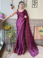 Thumbnail for Mitera Floral Embroidered Sequinned Saree - Distacart
