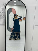 Thumbnail for Teeya Creation Womens New Heavy Fox Georgette Fabric With Heavy Embroidery Work Teal Kurta Set - Dista