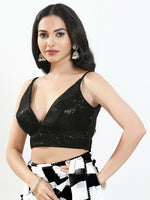 Thumbnail for Joban Fashion Black Sequin Padded Blouse With V Neck Sleeveless - Distacart