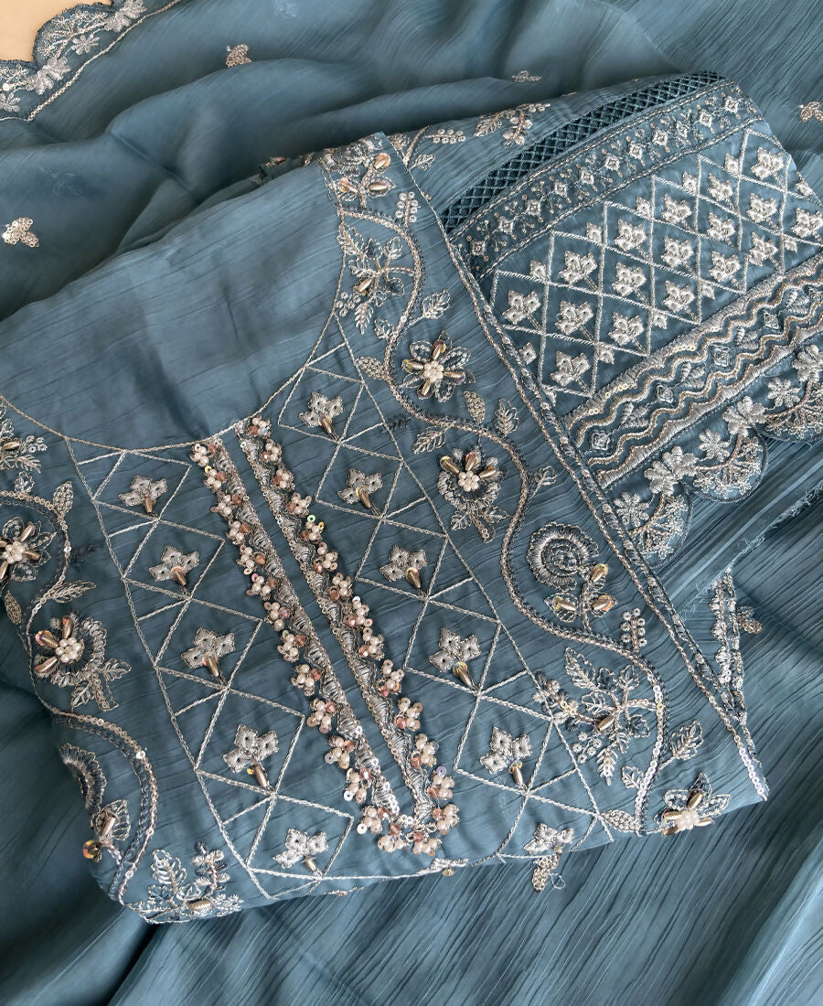 KC Sky Blue Pakistani Straight Suit For Women Chiffon - Dista