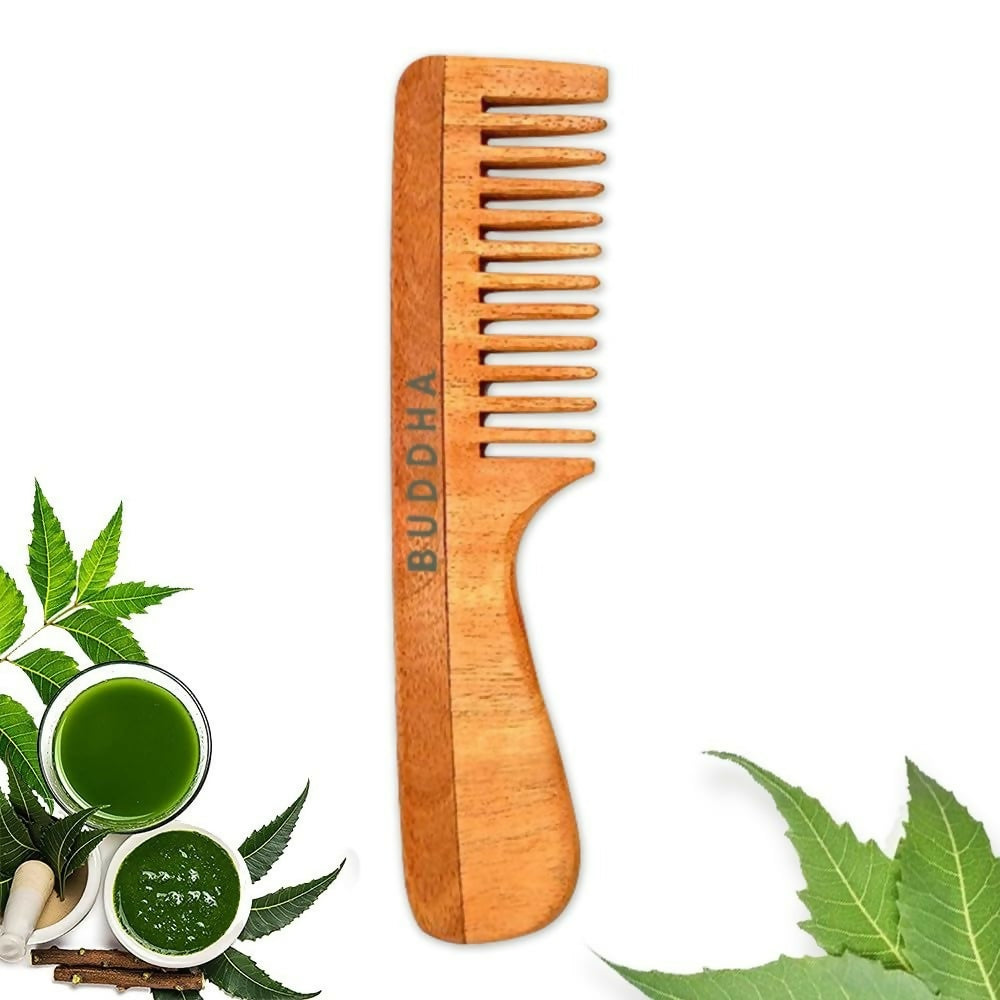 Buddha Natural Baby Comb with Handle - Kacchi Neem Wood - Distacart