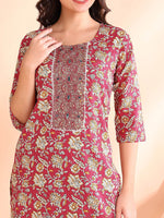 Thumbnail for Ode by House of Pataudi Printed Mirror Work Pure Cotton Kurta With Trousers & Dupatta - Distacart