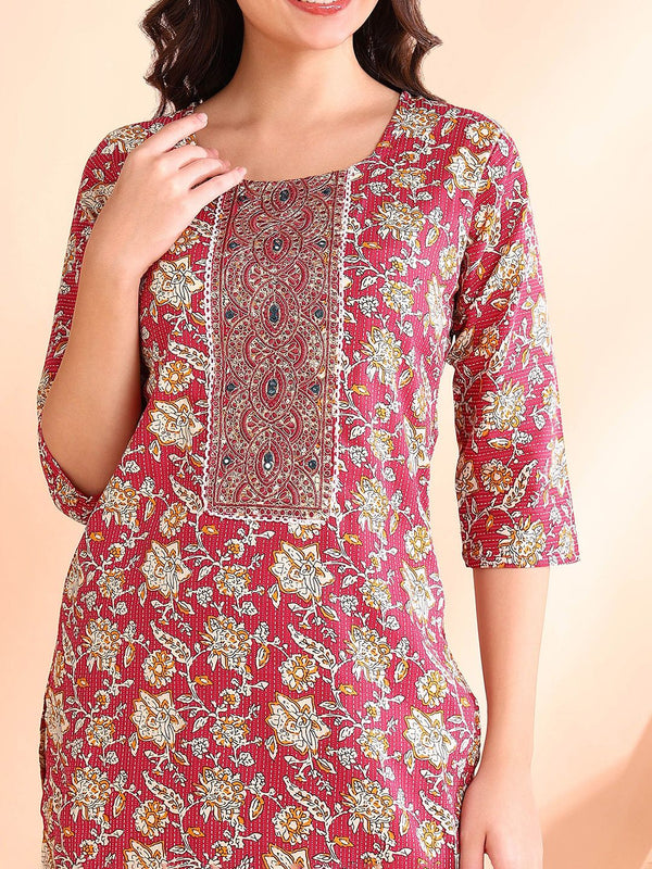 Ode by House of Pataudi Printed Mirror Work Pure Cotton Kurta With Trousers & Dupatta - Distacart