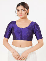 Thumbnail for Joban Fashion Dark-Brinjal Taffeta Silk Elbow Sleeveless Front Open Blouse