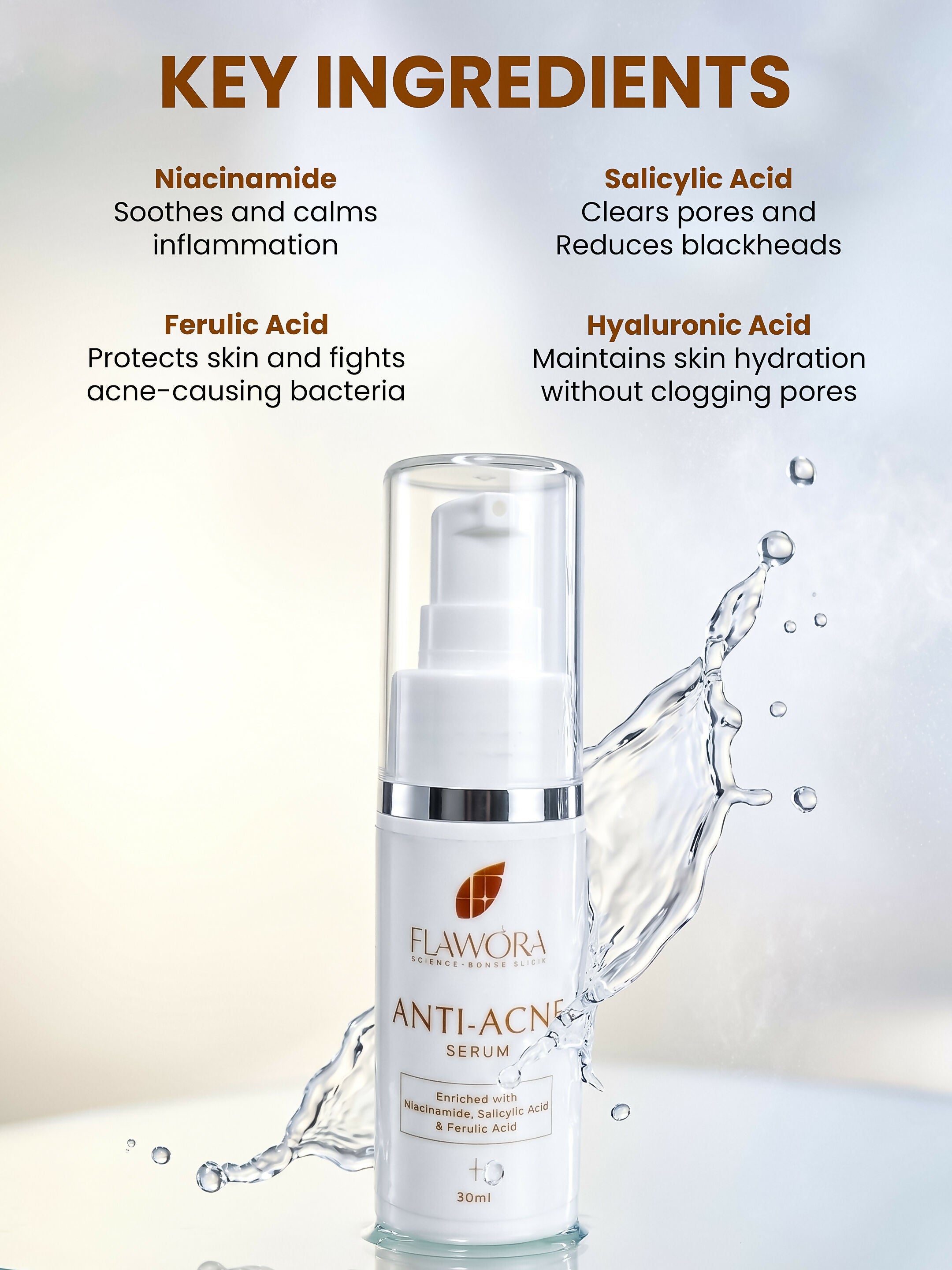 Flawora Set of Anti-Grey Hair Serum for Reversing Grey Hair and Anti Acne Serum to Reduce Blackheads and Open Pores - Dista