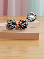 Thumbnail for Inhanns Rangmani Crystal Duo – Adjustable Ring + Statement Earrings Set - Multicolor 1 - Distacart