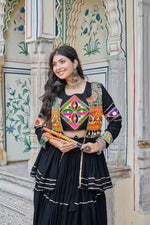 Thumbnail for Teeya Creation Womens New Stylish Heavy Gamthi Work With Mirror Lace Work Black Gown Set - Dista