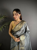 Thumbnail for Joban Fashion Grey Banarasi Cotton Silk Woven Saree