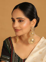 Thumbnail for Nuyug 22K Gold Plated Stone Studded Contemporary Shaped Drop Earrings - Distacart