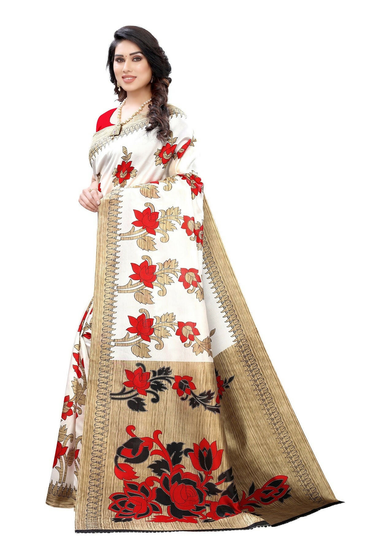Vamika White Printed Art Silk Saree - Distacart