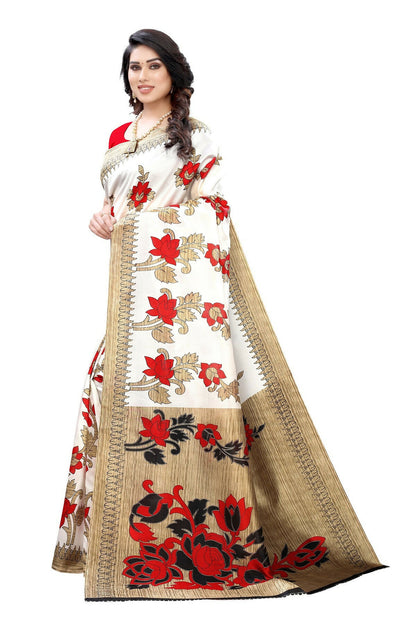 Vamika White Printed Art Silk Saree - Distacart