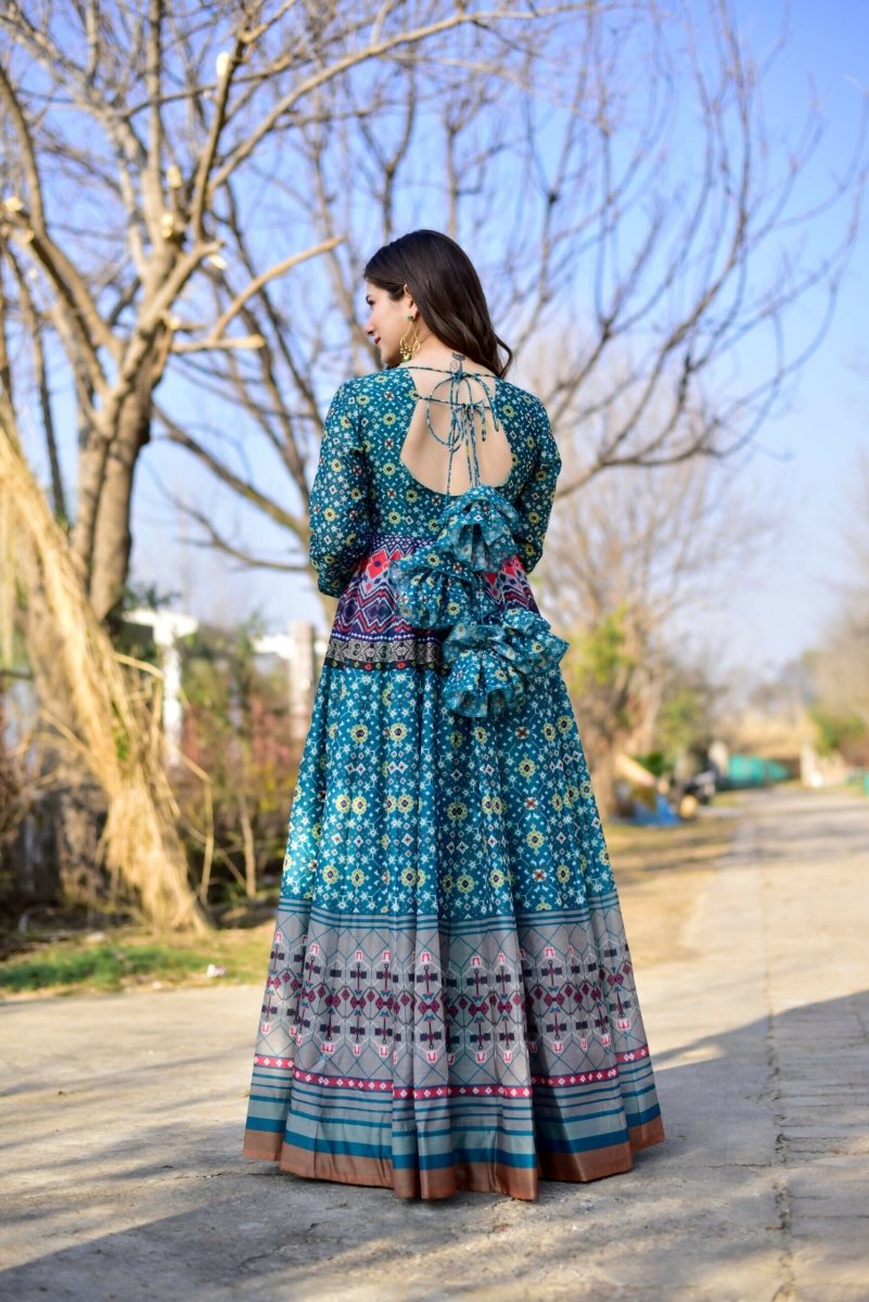 Aastha Fashion Women's Teal Chanderi Cotton Digital Printed Anarkali Dress - Distacart