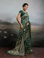 Thumbnail for Shree Shyam Fashion Bottle Green Silk Blend Saree - Distacart