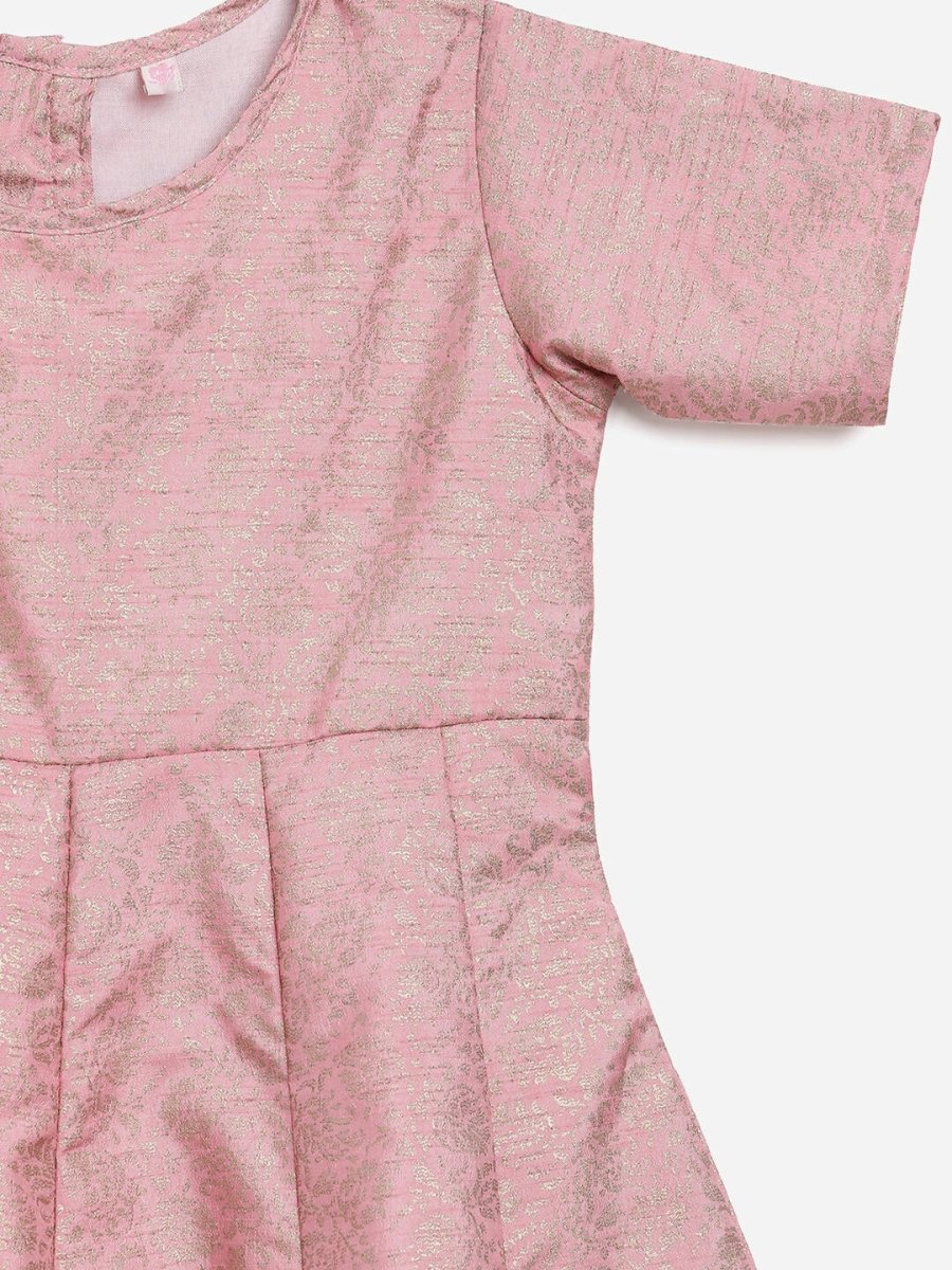 Ahalyaa Pink Poly Silk Gold Print Girl's Kids Dress For Girls - Distacart