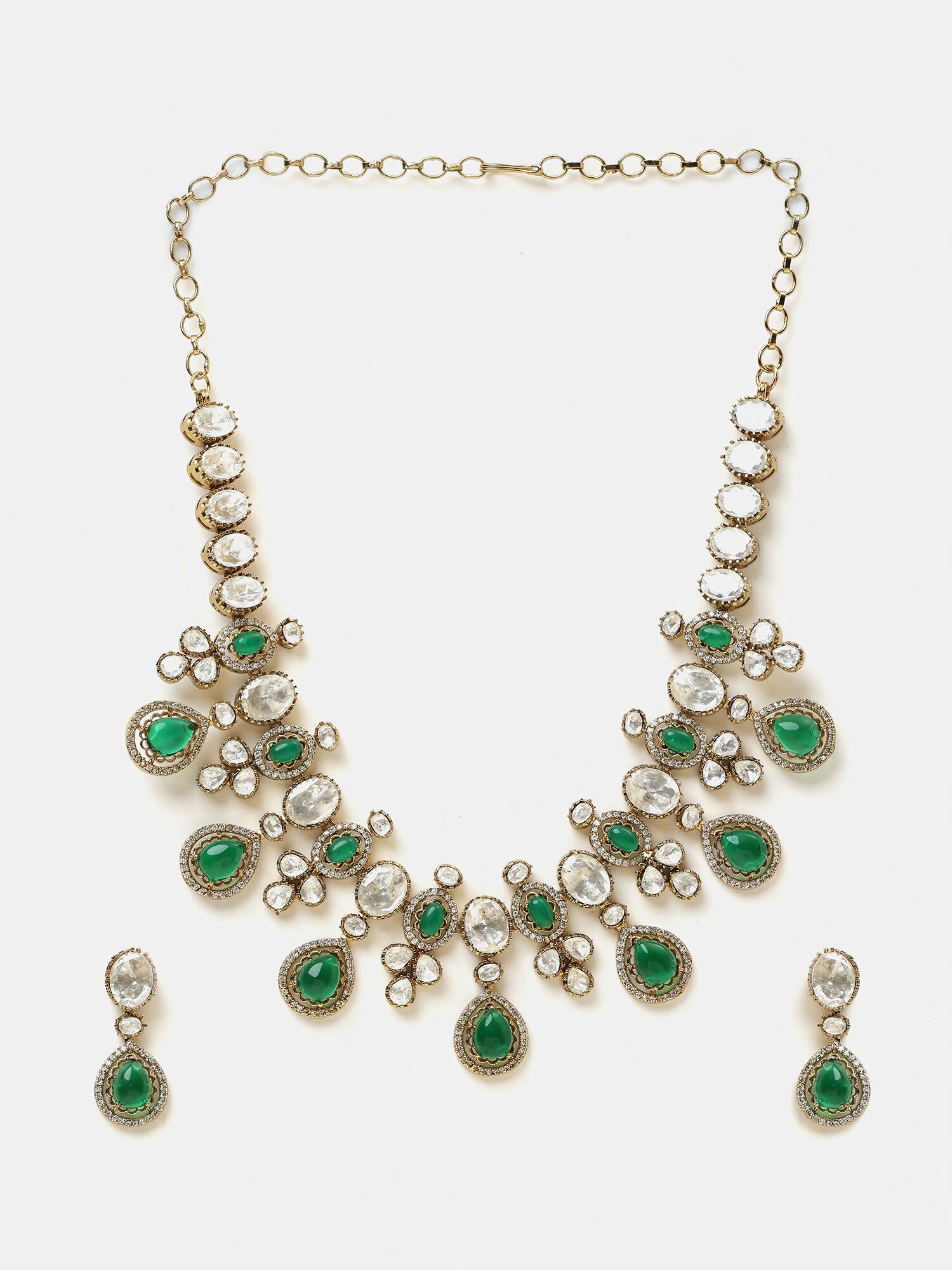 Ruby Raang Green Stone Kundan Work Necklace And Matching Earrings - Distacart