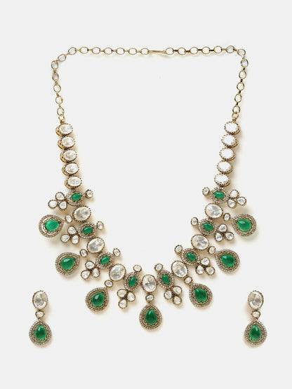 Ruby Raang Green Stone Kundan Work Necklace And Matching Earrings - Distacart