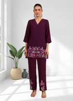 Thumbnail for Joban Fashion Wine Silk Embroidered Readymade Cord Set - Distacart