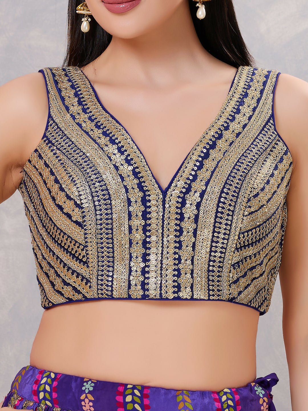 Joban Fashion Women Sequin Navy-Blue Stitched Blouse - Distacart