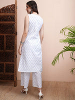 Thumbnail for Vishudh White Printed Straight Pure Cotton Kurta with Palazzos