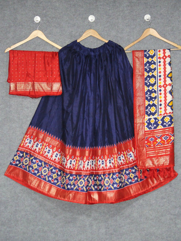 Preksha Creation Tusser Silk With Patola Print With Foil Print Women Lehenga Choli - Blue - Distacart