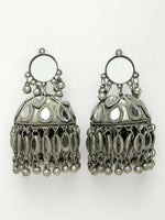 Thumbnail for NVR Women's Silver Plated Mirror Work Oxidised Contemporary Jhumka Earrings - Distacart