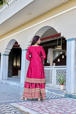 Thumbnail for Teeya Creation Pink Color Chinon Silk Heavy Embroidery Work Wedding Wear Sharara - Distacart