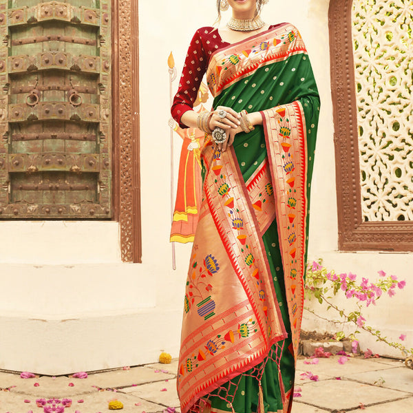 Astita Silk Blend Dark Green Saree