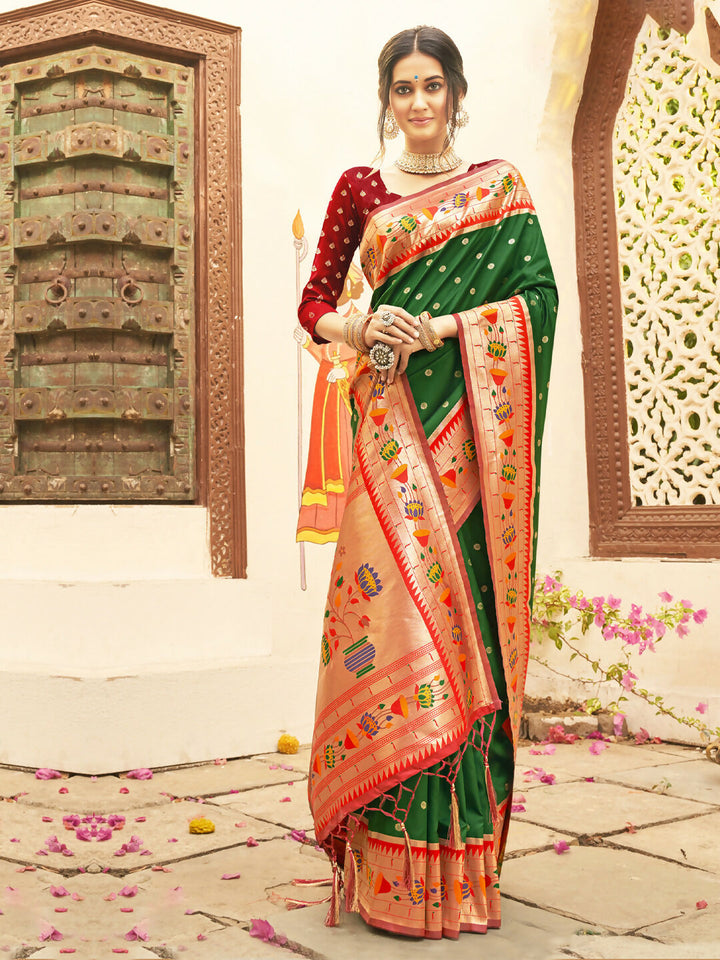 Buy Astita Silk Blend Dark Green Saree Online At Low price