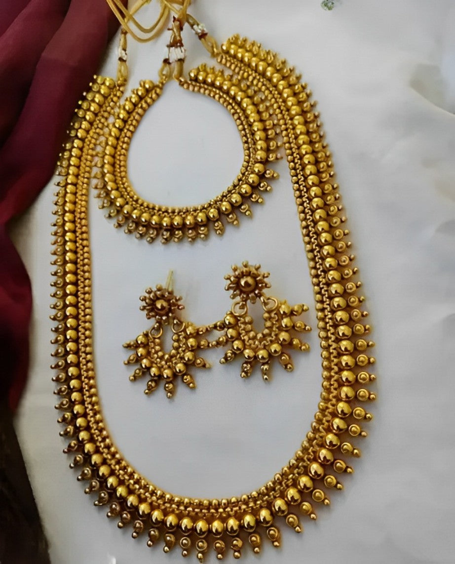 Jewel City Traditional Gold-Plated Kolhapuri Saaj Necklace Set with Matching Earrings