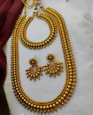 Jewel City Traditional Gold-Plated Kolhapuri Saaj Necklace Set with Matching Earrings