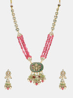 Thumbnail for Ruby Raang 22k Gold Polished Long Multi Kundan Necklace With Earrings