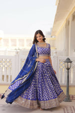 Thumbnail for Preksha Creation Pure Dyable Viscose Jacquard With Embroidered Sequins Work Women Lehenga Choli - Blue - Distacart