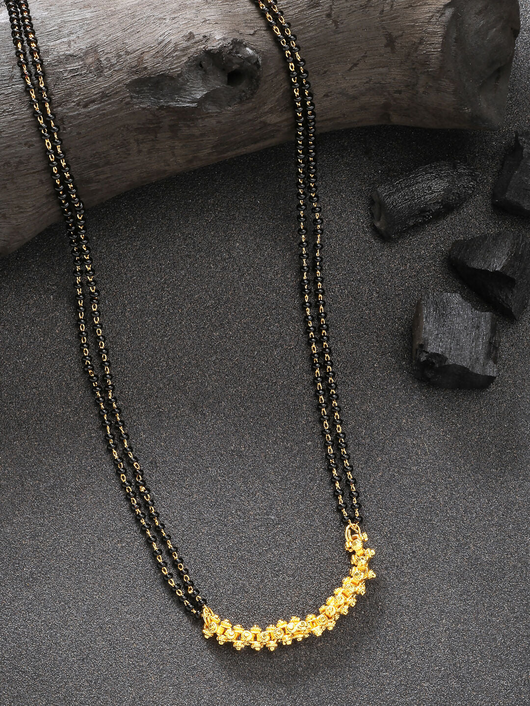 NVR Women's Set of 2 Black Gold-Polished & Beaded Mangalsutra - Distacart