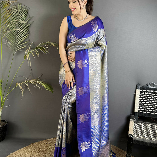 Joban Fashion Grey Intricate Zari Weaving Soft Silk Dharmavaram Saree - Dista
