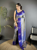 Thumbnail for Joban Fashion Grey Intricate Zari Weaving Soft Silk Dharmavaram Saree - Dista