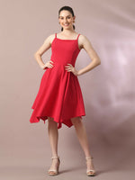 Thumbnail for Myshka Women's Pink Solid Shoulder Straps Fit and Flare Party Dress - Distacart