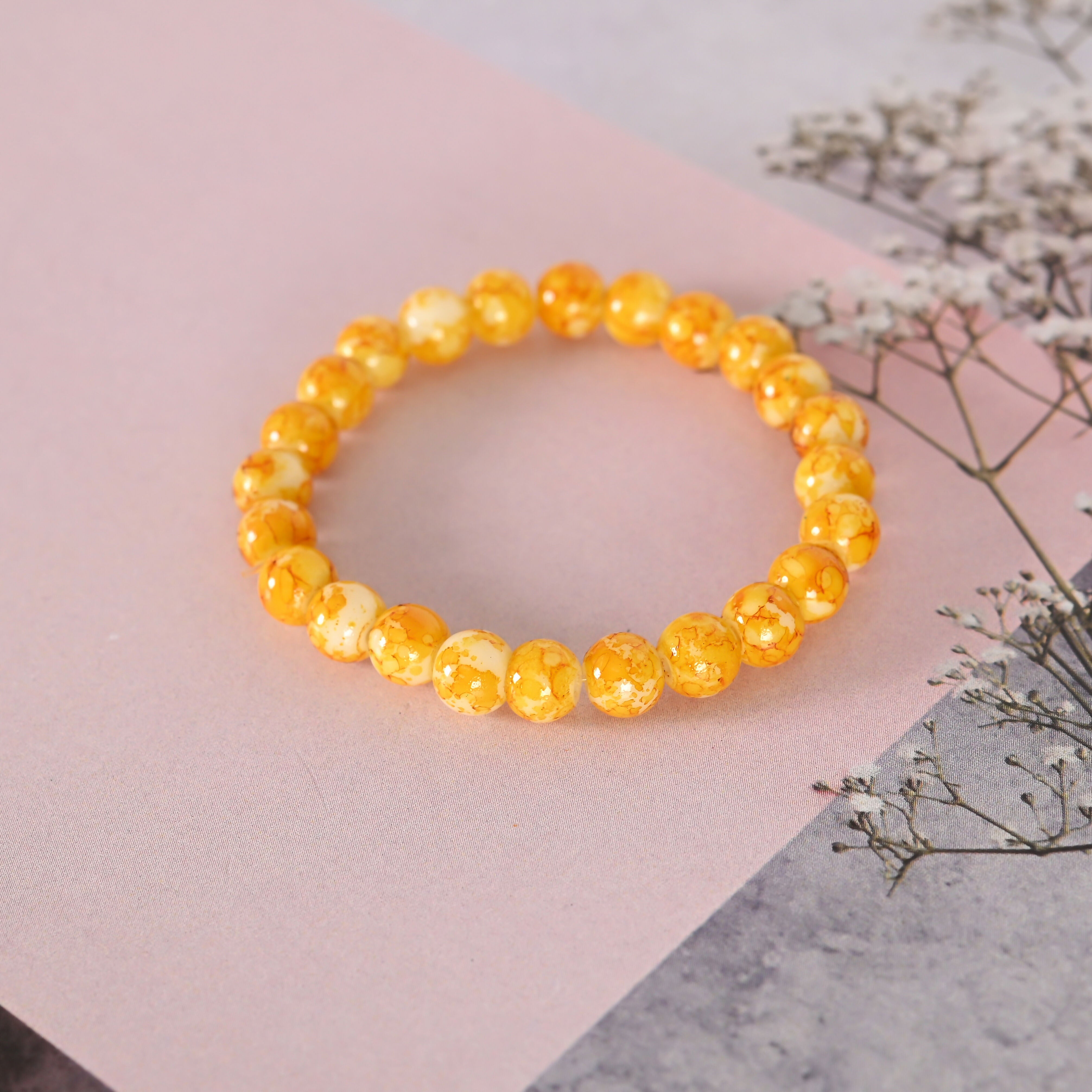 NVR Men & Women Yellow Marbel Crystal Elasticated Bracelet - Distacart