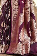 Thumbnail for Joban Fashion Wine Banarasi Soft Pure Handloom Banarasi Silk Saree