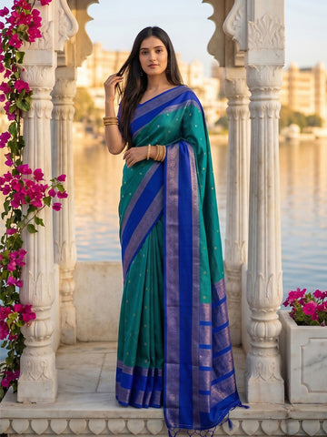 Shree Shyam Fashion Rama Silk Blend Saree - Dista