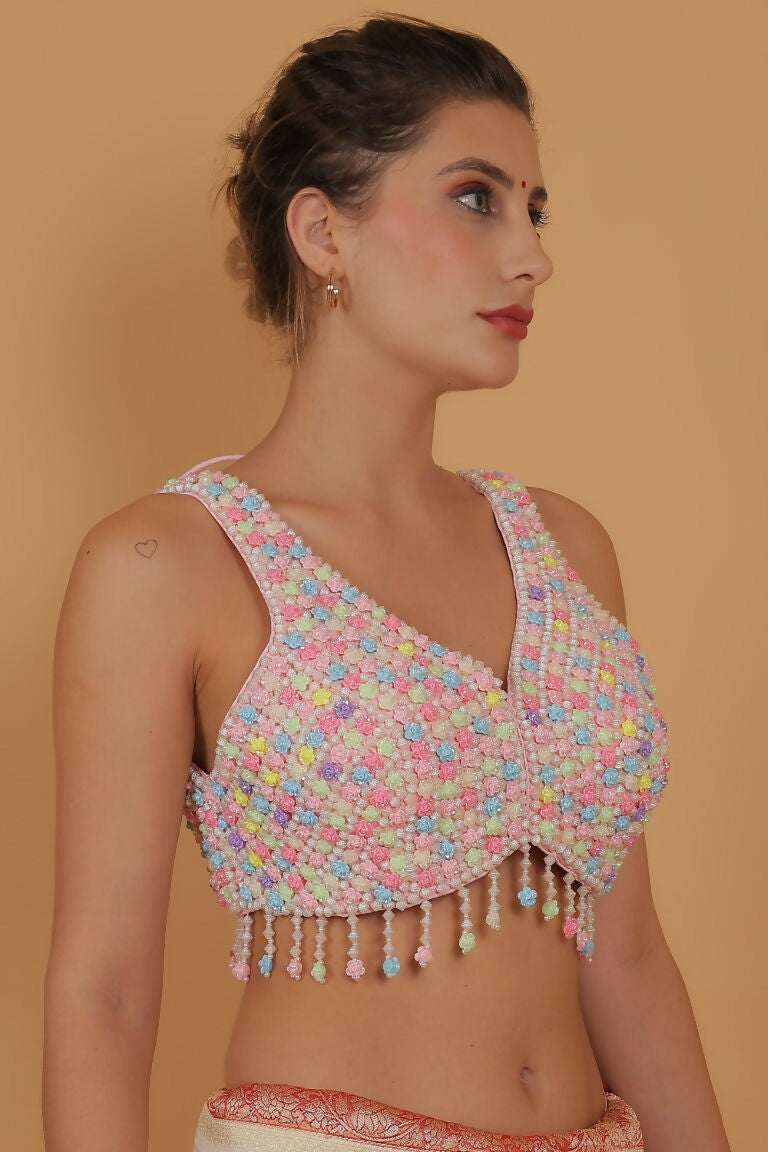 Joban Fashion Silk Beads Handwork Padded Blouse - Multicolour