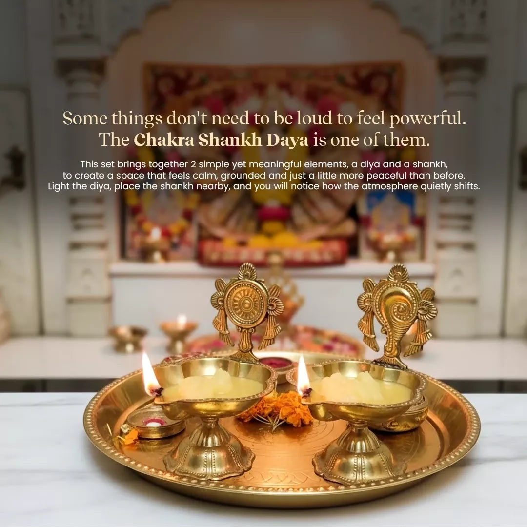 Pujashree Chakra Shankh Diya Set – Decorative Puja Set for Home Temple & Worship - Dista