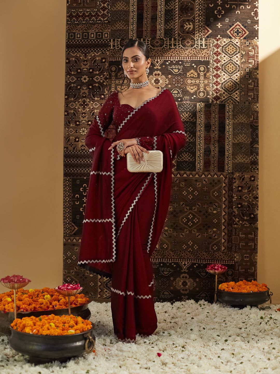 kasee Beads and Stones Pure Chiffon Saree - Distacart