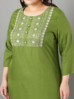 Thumbnail for Sztori Plus Size Floral Yoke Design Mirror Work Straight Kurta - Distacart