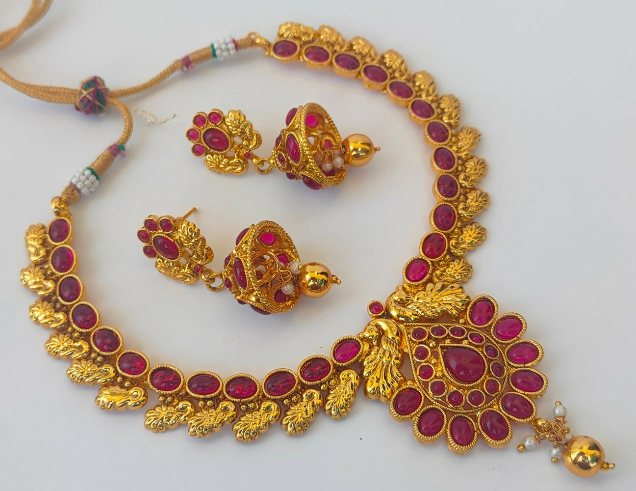 Trendy Pink kemp Peacock Necklace Set - Distacart