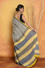 Thumbnail for Very Much Indian Handblock Printed Cotton Saree With Natural Dyes - White - Distacart