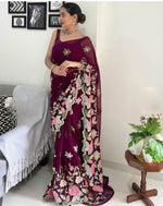 Thumbnail for Vamika Embroidery Purple Georgette Bollywood Saree - Distacart