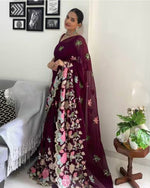 Thumbnail for Vamika Embroidery Purple Georgette Bollywood Saree - Distacart