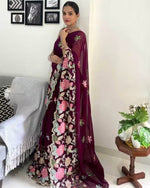 Thumbnail for Vamika Embroidery Purple Georgette Bollywood Saree - Distacart