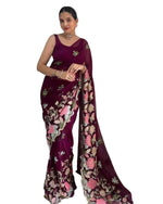 Thumbnail for Vamika Embroidery Purple Georgette Bollywood Saree - Distacart