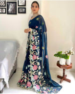 Thumbnail for Vamika Embroidery Rama Green Georgette Bollywood Saree - Distacart